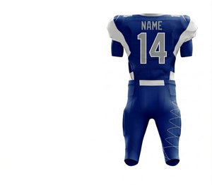 American Football Uniform Men Blue With <b>White</b> Accents Short Sleeve Fitted Moisture Wicking Polyester V-Neck All Seasons - Product Image 3