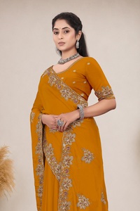 Vexotrend Indian CustomizationDesigner Women's Satin Chiffon <b>Saree</b> Embroidery Swarovski Patola Design Traditional Style Wedding - Product Image 5