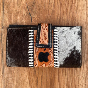 Portefeuille de sculpture usiné à la main nouveauté pochette coque de téléphone portefeuille en cuir de fourrure de vachette occidentale multi-utilisations Apple Logo portefeuilles - Product Image 2