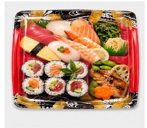 Boîte à sushi rectangulaire en plastique, barquette alimentaire jetable avec couvercle transparent pour boîte à bento, supermarché - Product Image 1