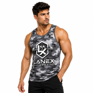 Custom Men Gray Camo Gym Tank Top Sublimation Fitness Stringer Vest Bodybuilding Sleeveless Workout Training Sportswear Apparel - Product Image 1