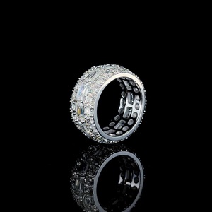 Baguette & Round Cut Moissanite Diamond Cluster <b>Ring</b> <b>for</b> <b>Men</b> 925 Sterling <b>Silver</b> Rhodium Plated Wedding Anniversary Gift <b>for</b> Him - Product Image 6