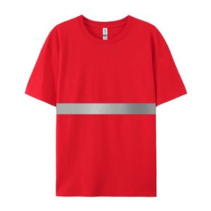 T-shirt de sécurité réfléchissant rouge pour homme, manches courtes, col rond, style vêtement de travail avec logo imprimé, coupe classique, polyester tissé - Product Image 3