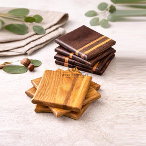 Premium Square Acacia & Sheesham Wooden <b>Coaster</b> <b>Set</b>. Handcrafted Two-Tone Finish Drink Mats & Pads For Eco-Friendly Table Decor - Product Image 1