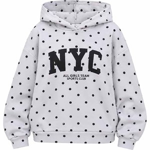 Sweat-shirt décontracté en coton à pois pour femme, imprimé NYC, coupe classique, pour l'automne, avec appliqué - Product Image 1