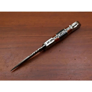 Cuchillo de Bolsillo Burraq Personalizado OEM/ODM, Hecho a Mano, de Acero de Damasco, 7 Pulgadas, Punta Caída, Mango de Resina, Funda de Cuero, Regalos DIY, Uso en Exteriores - Product Image 1
