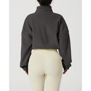 Sudadera de Forro Polar Oversize para Mujer, con Cierre, Cuello Alto, Hombros Caídos, Manga Larga, Estilo Corto, para Invierno, Color Sólido, OEM ODM - Product Image 4
