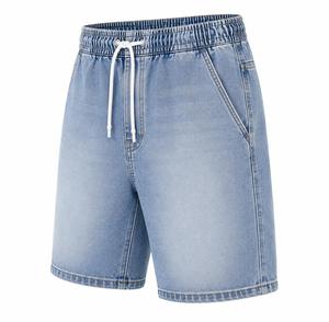 Shorts Bermuda en jean bleu clair pour homme, taille mi-haute, avec cordon de serrage, décontracté, couleur unie, en coton tissé, respirant, infroissable, séchage rapide - Product Image 2