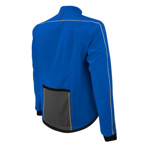 Men's Blue Gray Color Blocking Fleece Jacket Windproof Stand Collar Zipper Closure Sporty Style Autumn Wear - Product Image 5
