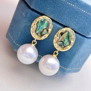 Pendientes Largos de Perlas de Agua Dulce Barrocas Populares, Coloridos, Perlas de Agua Dulce de 10-11 mm y Pendientes de Concha de Abulón, Accesorio de Moda - Product Image 1