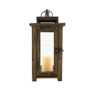 Lanterne à bougie en bois de style vintage avec fenêtres en verre et poignée en corde, décoration de mariage et de jardin - Product Image 6