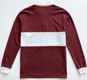 Polo homme bordeaux personnalisé, à blocs de couleur blancs, manches longues, en coton tricoté, style rugby, respirant, vêtements de mode. - Product Image 2