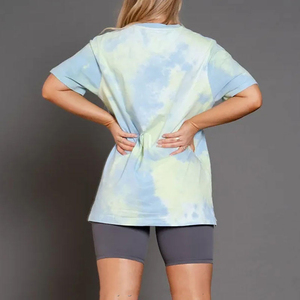 T-shirt oversize tie-dye pour femme, manches courtes, col rond, coupe ample, en jersey de coton respirant, idéal pour le printemps et l'été, tenue décontractée - Product Image 4