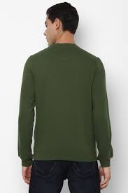 Sweat-shirt à col rond pour homme, couleur olive unie, 100% coton, manches régulières, tricoté pour l'hiver - Product Image 2
