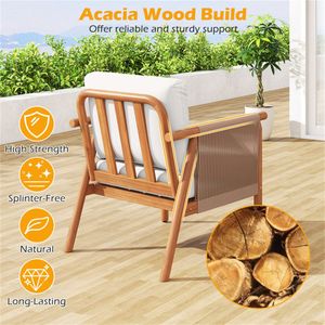 Sedia da Patio in Legno di Acacia Bianca Stile Boho con Braccioli in Corda Intrecciata e Seduta Imbottita per Portico e Balcone - Product Image 6