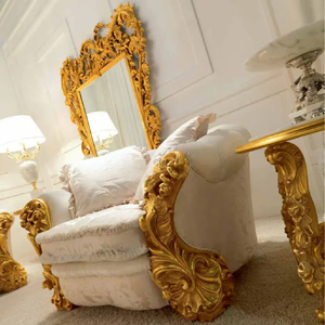 Juego de Sofás de Madera de Teca Clásica de Lujo, Muebles de Sala de Estar Tallados, Estilo Europeo, Sofá Tapizado - Product Image 5