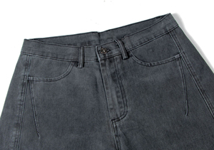 Pantalon cargo en jean taille haute coupe ample pour homme, style utilitaire en coton délavé, couleur unie, jambe large, idéal pour l'automne - Product Image 4