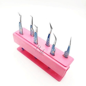 Pince à cils anti-magnétique en acier inoxydable avec revêtement en papier bleu personnalisé, 6 pointes différentes, pointe argentée brillante, couleur rose - Product Image 4