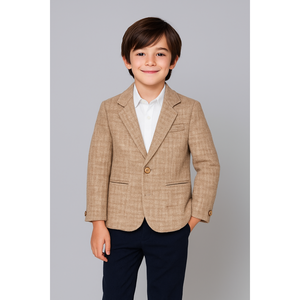 เสื้อเบลเซอร์ทรงสมาร์ทสำหรับเด็กผู้ชาย สีเบจ ผ้าลินินผสม - Product Image 1
