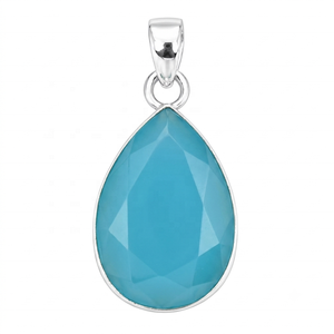 Pendentif en chalcédoine bleue naturelle en forme de larme en argent sterling 925, pendentif en pierre précieuse facettée pour femmes - Product Image 2