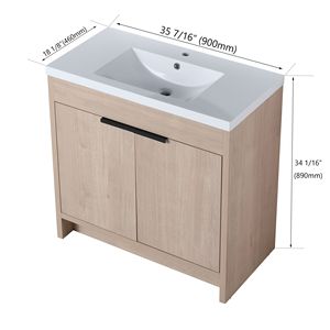 Mobile Bagno Freestanding da 36 Pollici con Lavabo in Resina Bianca e 2 Ante con Chiusura Ammortizzata (BVB02436PLO GRB3640) - Product Image 2