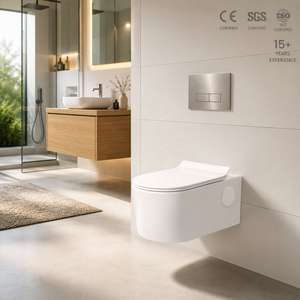 Inodoro Suspendido sin Borde, de Una Pieza, de Porcelana, con Sifón en S, Tanque Oculto, Diseño Minimalista, Mueble de Baño Ecológico - Product Image 3