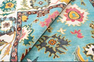 Alfombra Oushak de lana anudada a mano de alta calidad |   Alfombra Oriental Hecha a Mano con Diseño Abstracto Estilo Persa, 1 Pieza - Product Image 4