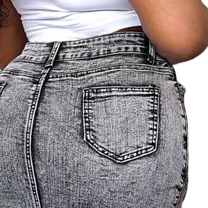 Womens Summer High Waist Acid Wash Distressed <b>Denim</b> Skinny Mini Skirt Button Front <b>Stretch</b> Breathable Quick Dry Casual - Product Image 4