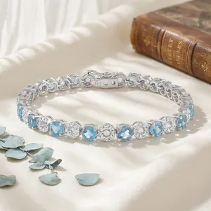 Pulsera de Topacio Azul y Circonitas en Plata de Ley 92.5 KLSB-20434 - Product Image 2