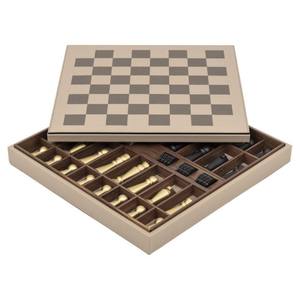 Jeu d'échecs moderne de luxe en métal de style nordique avec des pions minimalistes dorés et noirs |   Jeu d'échecs professionnel décoratif en cuir - Product Image 2