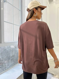 เสื้อยืดลายกากเพชรรูปกากบาทสำหรับผู้หญิง สีแดง คอกลม แขนสั้น ผ้าเจอร์ซีย์ 100% คอตตอน ใส่ได้ทุกฤดู สินค้ามาใหม่ - Product Image 3