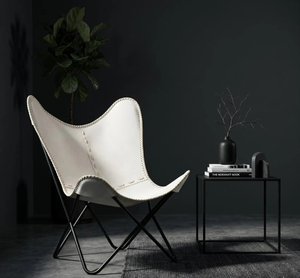 Fauteuil papillon en cuir artisanal haut de gamme, structure en métal noir, léger, moderne, pour salle à manger, salon, bureau à domicile, personnalisable - Product Image 1