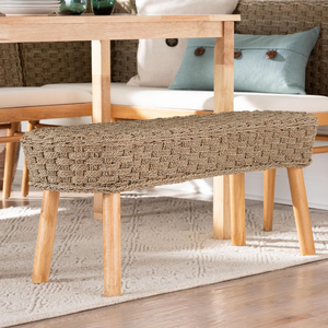 Handwoven <b>Rustic</b> Bohemian Natural Seagrass and Acacia Wood Accent Bench <b>Dining</b> Bench for <b>Dining</b> Room from Vietnm - Product Image 4