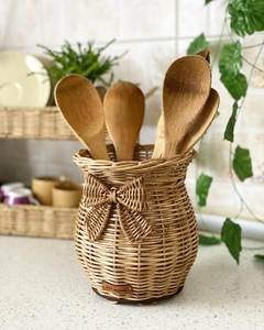Contenedor de mimbre con diseño de lazo para almacenamiento, soporte de ratán para utensilios de cocina, cuchillos, tenedores, botellas de vino y exhibición. - Product Image 4