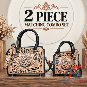 Offre Spéciale Super Septembre : Ensemble de 2 sacs de voyage assortis en cuir véritable gaufré floral, sacs à bandoulière et sacs de voyage Speedy - Product Image 1