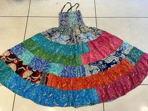 Vestido de Seda Hecho a Mano, Ecológico y Transpirable, con Parches, Estilo Bohemio, Falda a Media Pierna con Volantes, Silueta Recta, Cintura Natural, para Fiesta - Product Image 4