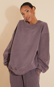 Sweat-shirt d'hiver en molleton décontracté pour femme, col rond, écologique, rétro, en coton vieilli, avec logo frontal, design vintage délavé à l'acide - Product Image 5