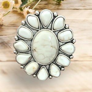 White <b>Turquoise</b> Cluster Statement <b>Ring</b> Large Western Boho Fashion Jewelry Handmade for Women Gift - Product Image 4