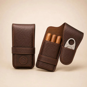 Estuche para cigarros de cuero premium hecho a mano con cortador integrado, ideal para coleccionistas y profesionales ejecutivos, a la venta a bajo precio. - Product Image 4