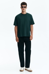 T-shirt en coton vert foncé pour homme, coupe classique, col rond, manches courtes, décontracté, en jersey tricoté, couleur unie, design vierge, vente en gros - Product Image 2