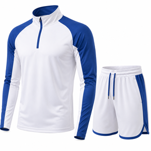 Ensemble short et pull à col zippé pour homme, blanc et jaune, tricoté, séchage rapide, style sportif, idéal pour l'été - Product Image 5