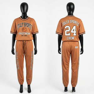 Premium 180 GSM Polyester <b>Mesh</b> Women Tracksuit <b>Set</b> Breathable Rust Color Contrast Panel Custom Print Logo Women's <b>Sets</b> - Product Image 1