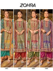 Colección Premium: Nueva variedad de trajes pakistaníes listos para usar, modelo Jam Satin con estampado y trabajo de espejo. Compra en línea en India. - Product Image 5