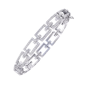 Bracelet jonc en or blanc avec diamants de laboratoire, taille brillant rond, ajouré, pour mariage, fiançailles, cadeau - Product Image 1