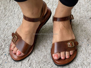 Sandalia de cuero genuino para mujer, Sandalia de cuero genuino, elegante, informal, clásica, plana - Product Image 5