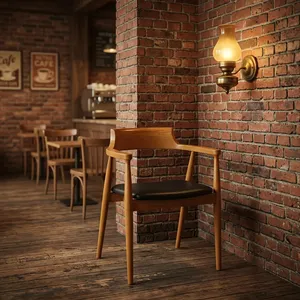 เก้าอี้ร้านอาหารไม้สไตล์โมเดิร์น พนักพิงโค้งแบบเปิดพร้อมที่วางแขน หุ้มกำมะหยี่ ขาโลหะ สำหรับร้านกาแฟและห้องรับประทานอาหาร - Product Image 5