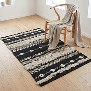 Scandinavian Handwoven Cotton Area Rug with Neutral Stripe Pattern for Living Room & Minimalist Interiors - Product Image 1