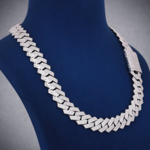 A <b>box</b> cut hip hop 14kt white gold round lab grown diamond custom heavy look cuban unisex <b>chain</b> diamonds tester pass diamond bail - Product Image 3