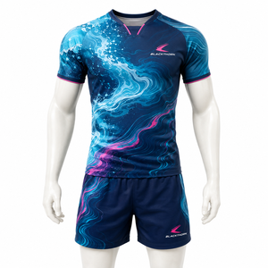 Uniformes Deportivos al por Mayor, Jersey de Rugby Sublimado de Manga Corta para Hombre, Cuello en V, para Todas las Temporadas, Poliéster y Elastano - Product Image 3