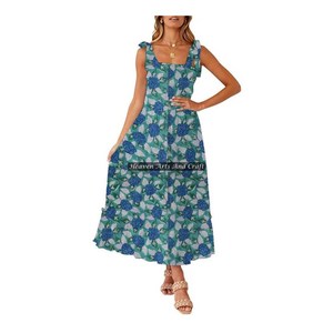 Robe élégante bohème à fleurs avec bretelles spaghetti pour femmes, style estival parfait pour les vacances, les journées à la plage et les soirées décontractées, Inde - Product Image 2